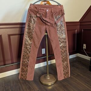PRIVATE POLICY corduroy Snakeskin Accent Bondage Strap Pants medium